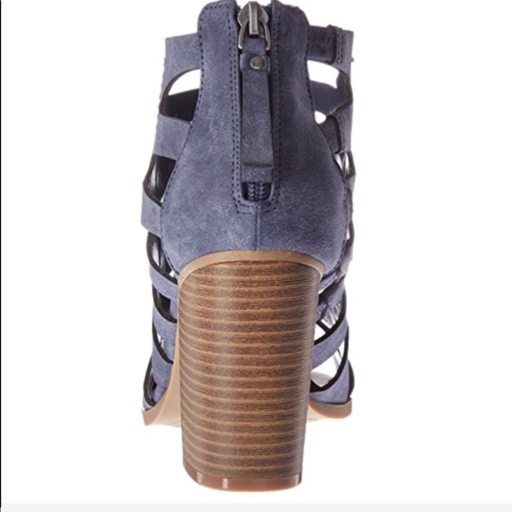 Denim Blue Peep Toe Woven Caged Block Heel Sandal - Picture 4 of 4